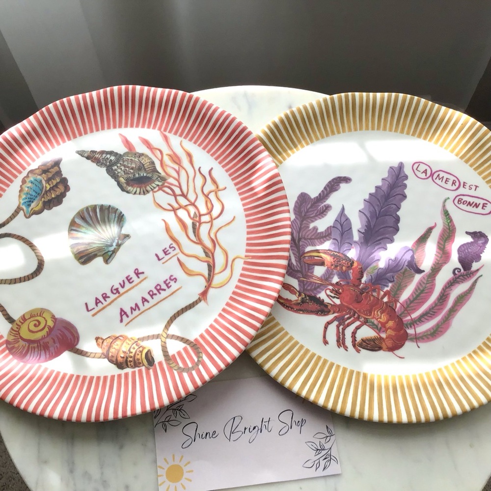Anthropologie Nathalie Lete Set of 2 Melamine Plates By The Sea NWT